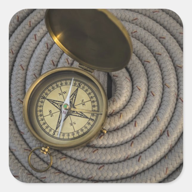 Antique Compass On Sailboat Deck Square Sticker (Front)
