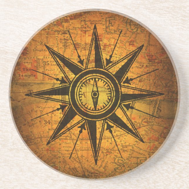 Antique Compass Rose Coaster (Front)