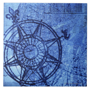 Antique compass rose tile