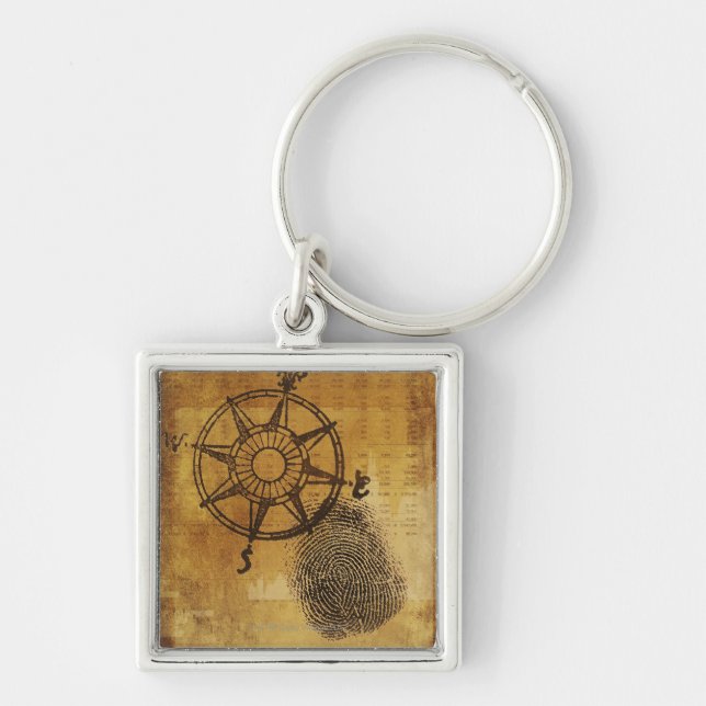 Antique compass rose with fingerprint key ring (Front)