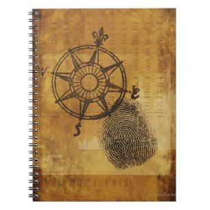Antique compass rose with fingerprint notebook