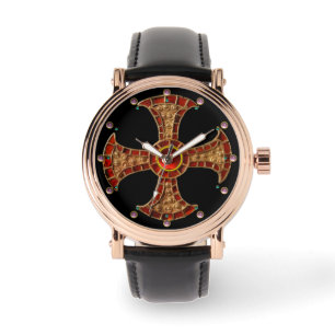 ANTIQUE CONSECRATION CROSS Red Ruby Gemstones Watch