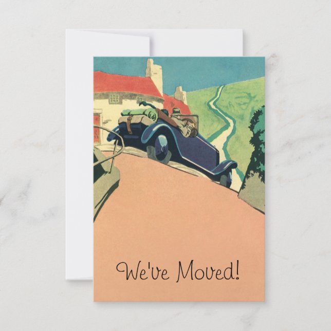 Antique Convertible Car, Vintage Change of Address Invitation (Front)