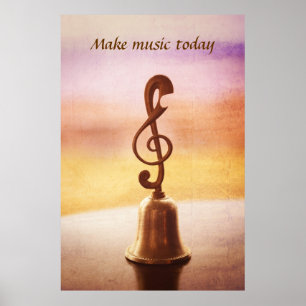 Antique Copper Handbell with G-Clef Handle Poster