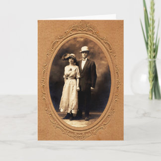 Antique Couple 1910s Sepia Photo Retro Old Fashion Card