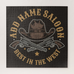Antique Cowboy Guns ADD NAME Old Wild West Saloon  Jigsaw Puzzle