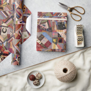 Antique Crazy Quilt Pattern - Folk Art Crafty Fun Wrapping Paper