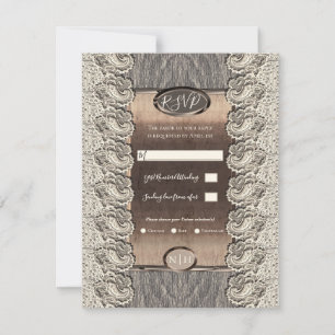 Antique Cream Lace Grey Wood & Copper Wedding   Invitation