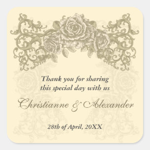 Antique Cream Roses Wedding Sticker