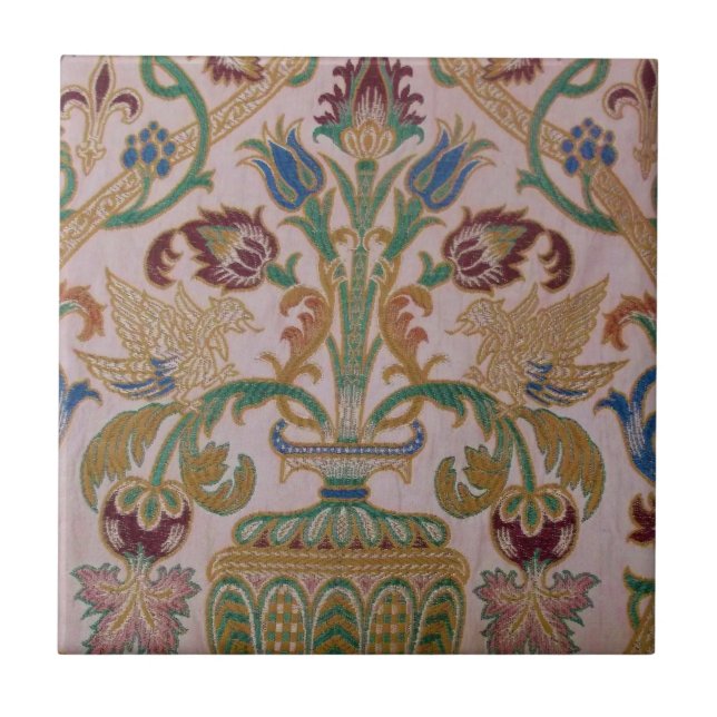 Antique Damask Fabric Ceramic Tile (Front)