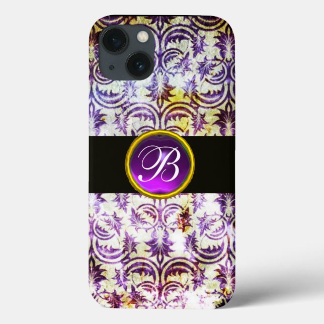 ANTIQUE DAMASK Purple Amethyst Monogram black Case-Mate iPhone Case (Back)