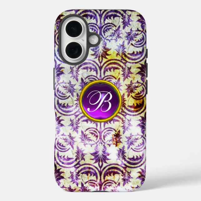 ANTIQUE DAMASK Purple Amethyst Monogram black Case-Mate iPhone Case (Back)