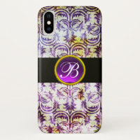 ANTIQUE DAMASK Purple Amethyst Monogram black