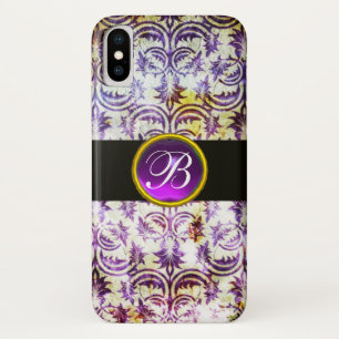ANTIQUE DAMASK Purple Amethyst Monogram black iPhone X Case