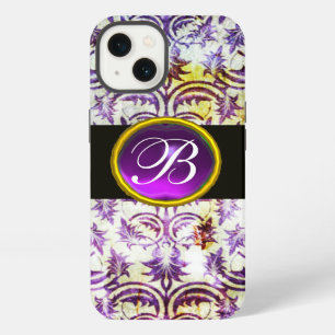 ANTIQUE DAMASK Purple Amethyst Monogram black iPhone Case