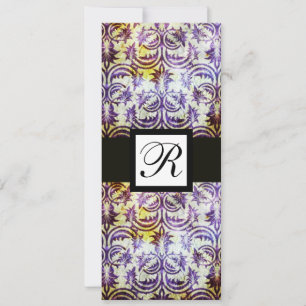 ANTIQUE DAMASK SQUARE MONOGRAM,purple,black, white Invitation