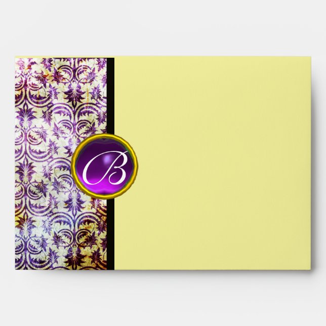 ANTIQUE DAMASK Violet  Purple Amethyst Monogram Envelopes (Front)