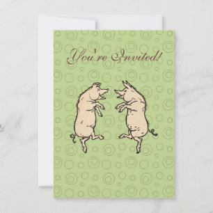 Antique Dancing Pigs: Whimsical Vintage Piggy Jig Invitation