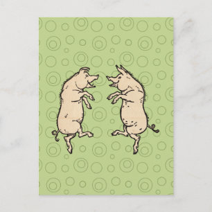 Antique Dancing Pigs: Whimsical Vintage Piggy Jig Postcard