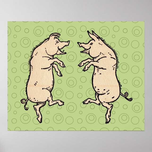 Antique Dancing Pigs: Whimsical Vintage Piggy Jig  Poster (Front)