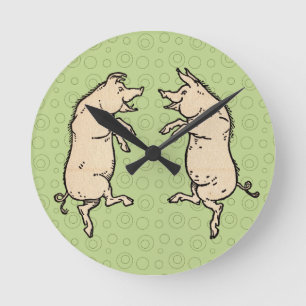 Antique Dancing Pigs: Whimsical Vintage Piggy Jig Round Clock