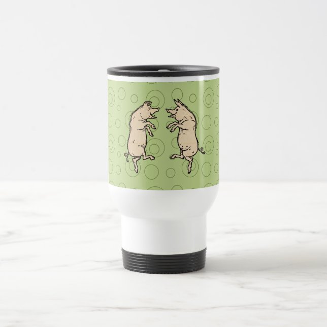 Antique Dancing Pigs: Whimsical Vintage Piggy Jig  Travel Mug (Center)