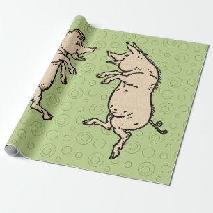 Antique Dancing Pigs: Whimsical Vintage Piggy Jig  Wrapping Paper