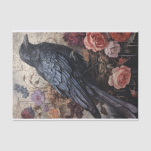 Antique Dark Floral Raven Decoupage Tissue Paper