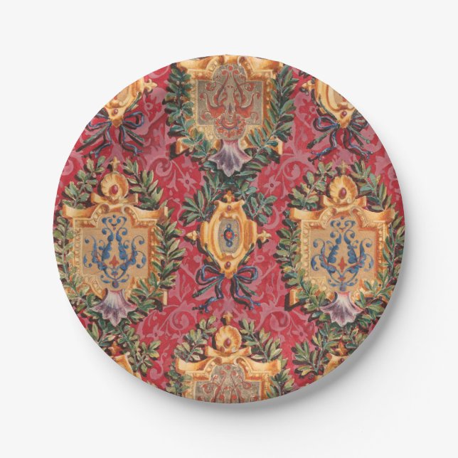 Antique Decorative French Floral Pattern Paper Plate (Front)