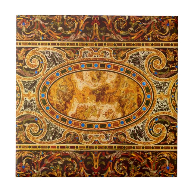 Antique Decorative Italian Gemstone Pattern Ceramic Tile (Front)