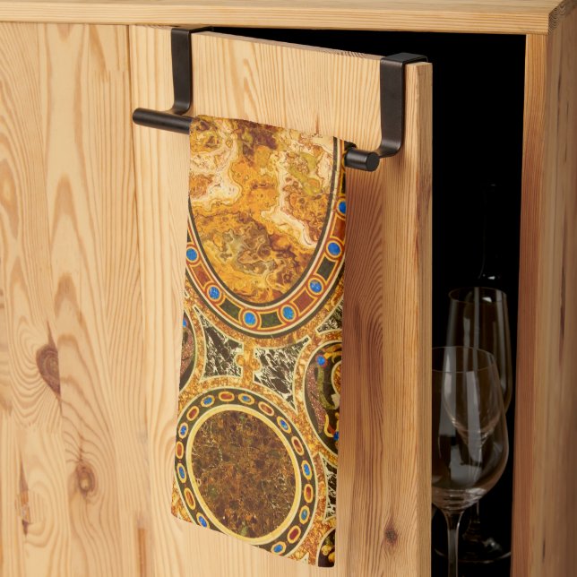 Antique Decorative Italian Gemstone Pattern Tea Towel (Thirds Fold)