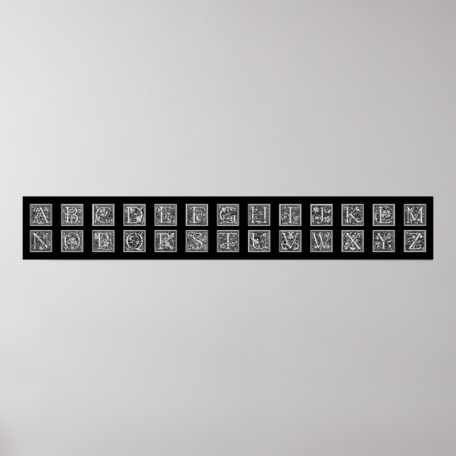 Antique Decorative Woodcut Letter Alphabet Poster (Front)