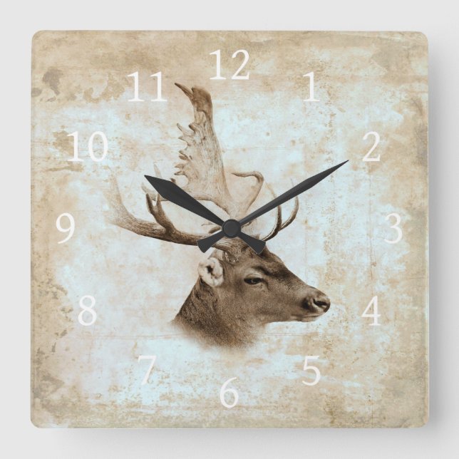 Antique Deer Print 5 Square Wall Clock (Front)