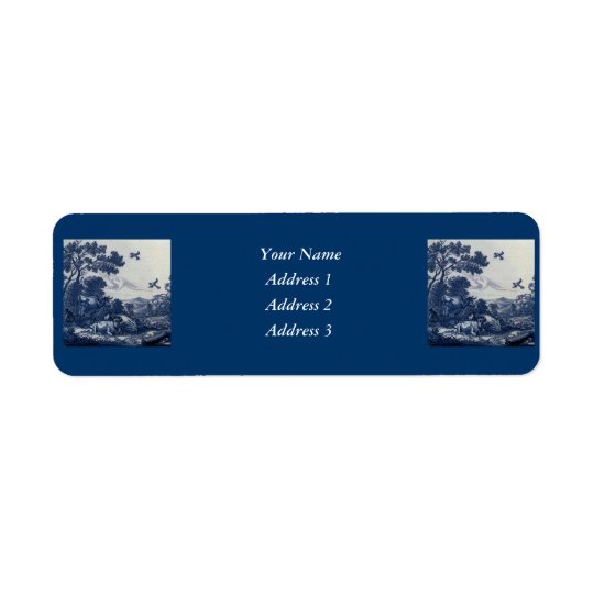 Antique Delft Blue Tile - Cattle and Birds Return Address Label