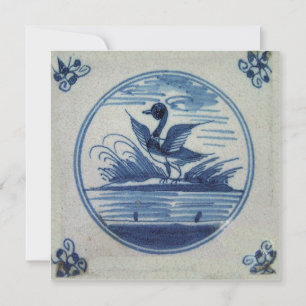 Antique Delft Blue Tile - Duck in the Water