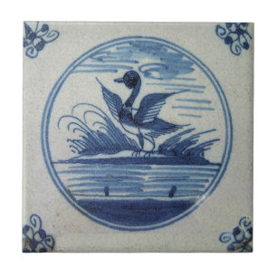 Antique Delft Blue Tile - Duck in the Water