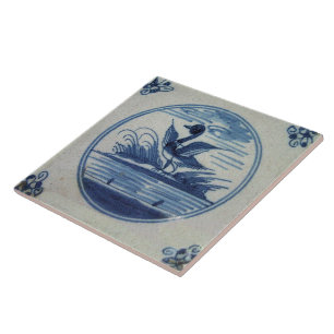 Antique Delft Blue Tile - Duck in the Water