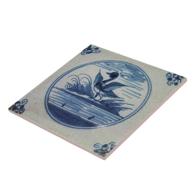 Antique Delft Blue Tile - Duck in the Water (Side)