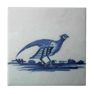 Antique Delft Blue Tile - Grouse in the Grass