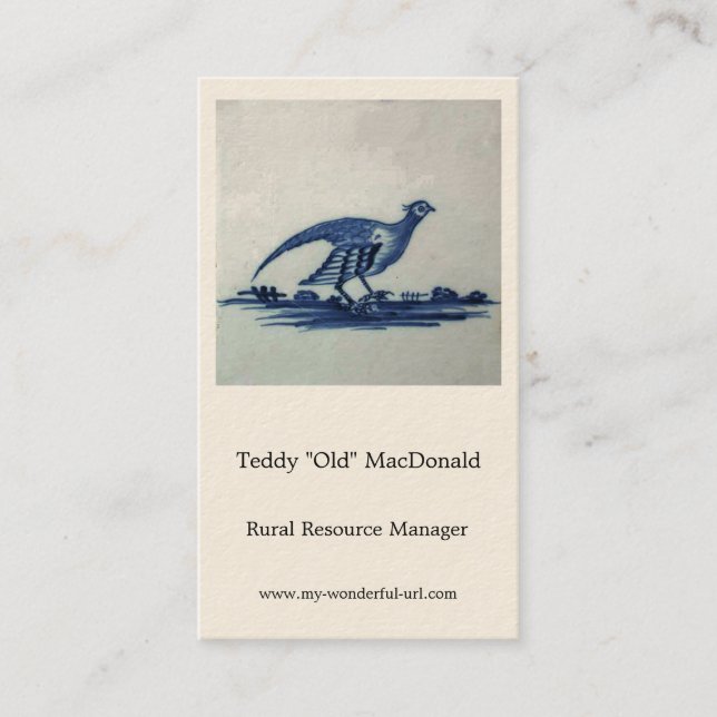 Antique Delft Blue Tile - Grouse in the Grass Business Card (Front)