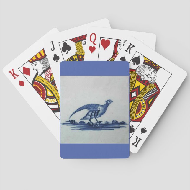 Antique Delft Blue Tile - Grouse in the Grass Playing Cards (Back)