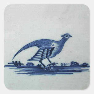 Antique Delft Blue Tile - Grouse in the Grass Square Sticker