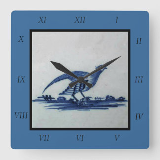 Antique Delft Blue Tile - Grouse in the Grass Square Wall Clock
