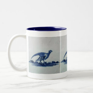 Antique Delft Blue Tile - Grouse in the Grass Two-Tone Coffee Mug