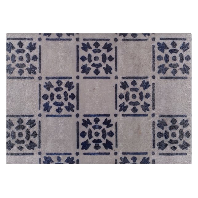 Antique Delft Blue White Pattern Dutch Tile Cutting Board (Front)