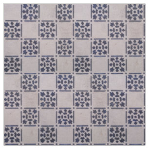 Antique Delft Blue White Pattern Dutch Tile Fabric