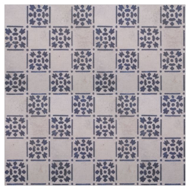 Antique Delft Blue White Pattern Dutch Tile Fabric (Swatch)