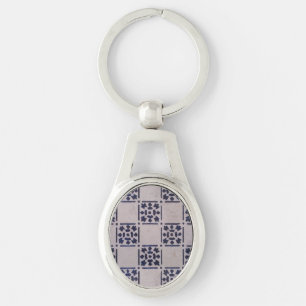 Antique Delft Blue White Pattern Dutch Tile Key Ring