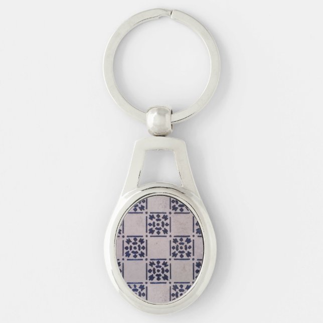 Antique Delft Blue White Pattern Dutch Tile Key Ring (Front)