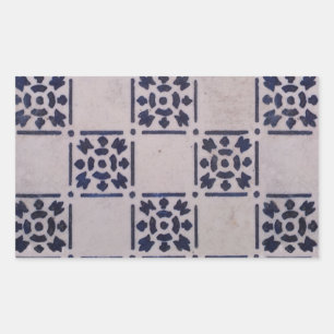 Antique Delft Blue White Pattern Dutch Tile Rectangular Sticker